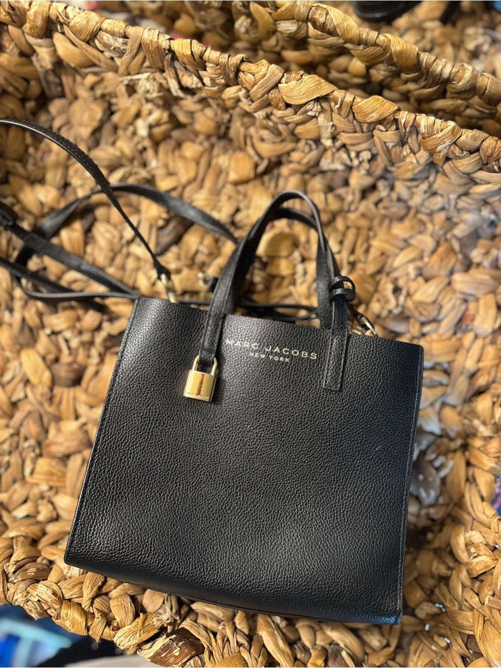 Marc Jacobs Black Pebbled Leather Satchel with Gold Accent